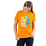 Girls Lacrosse Short Sleeve T-Shirt - My Goal Is To Deny Yours Goalie