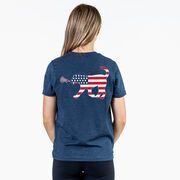 Girls Lacrosse Short Sleeve T-Shirt - Patriotic LuLa the Lax Dog (Back Design)