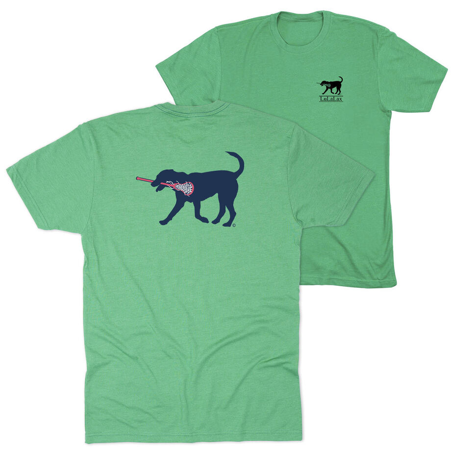 Girls Lacrosse Short Sleeve T-Shirt - LuLa the Lax Dog Blue (Back Design)