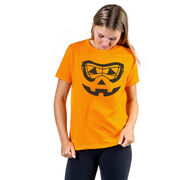 Girls Lacrosse Short Sleeve Tee - Lacrosse Goggle Pumpkin Face