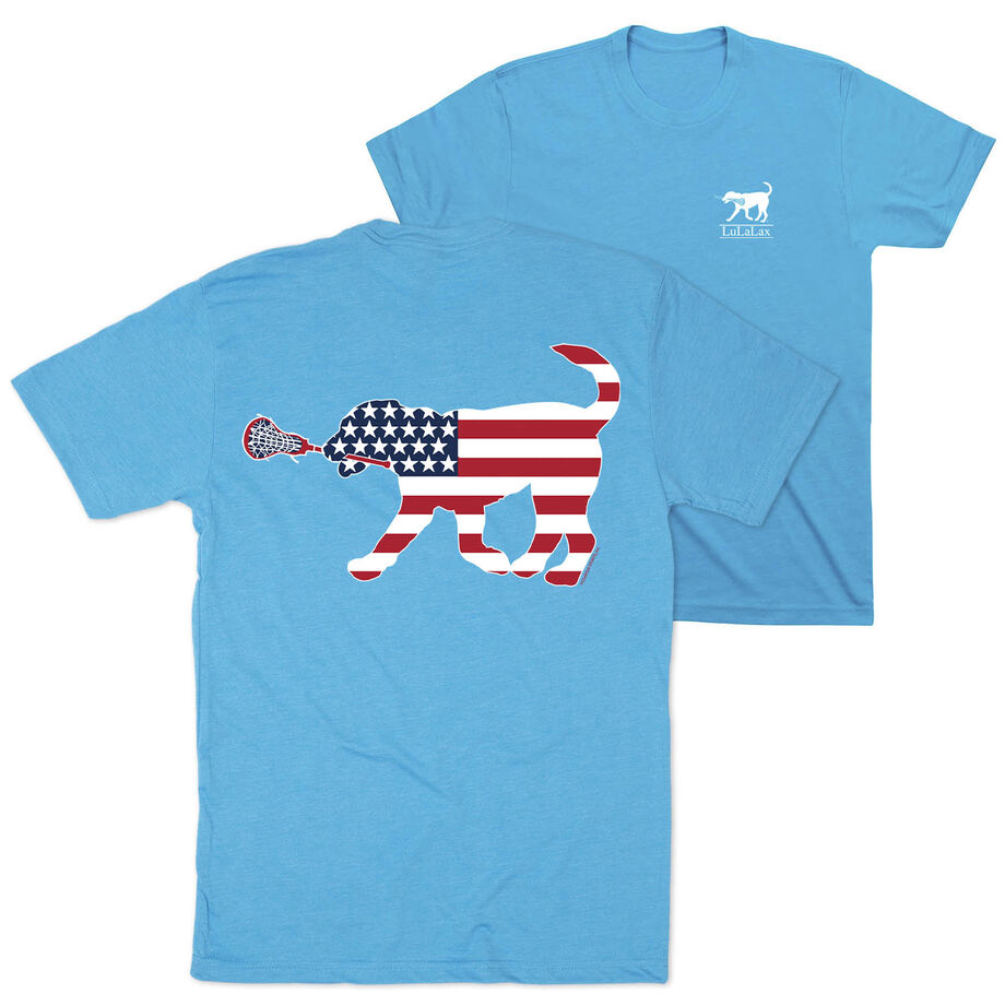 Girls Lacrosse Short Sleeve T-Shirt - Patriotic LuLa the Lax Dog (Back Design)