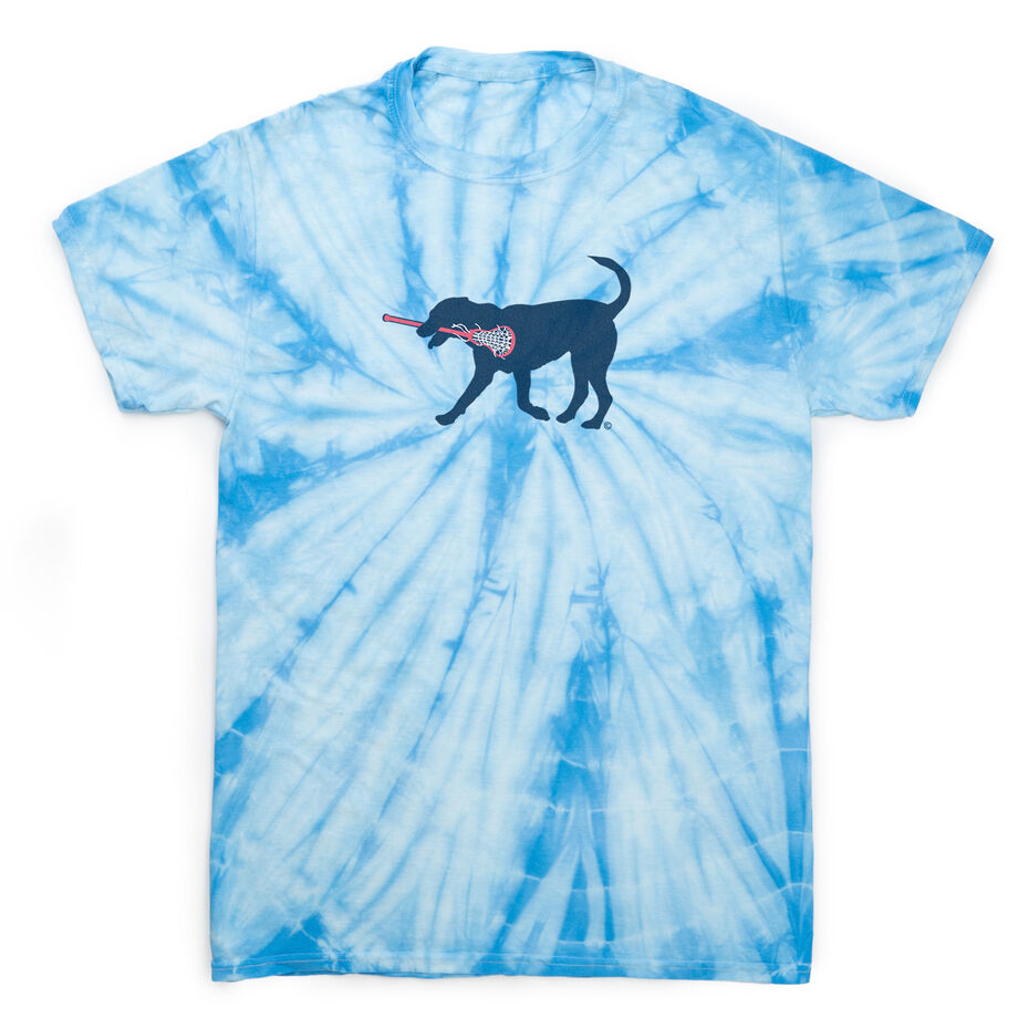 Girls Lacrosse Short Sleeve T-Shirt - LuLa The LAX Dog (Blue) Tie Dye