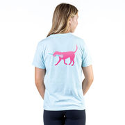 Girls Lacrosse Short Sleeve T-Shirt - LuLa the Lax Dog (Pink) (Back Design)