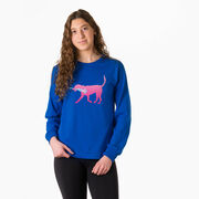 Girls Lacrosse Tshirt Long Sleeve - Lula The Lax Dog (Pink)