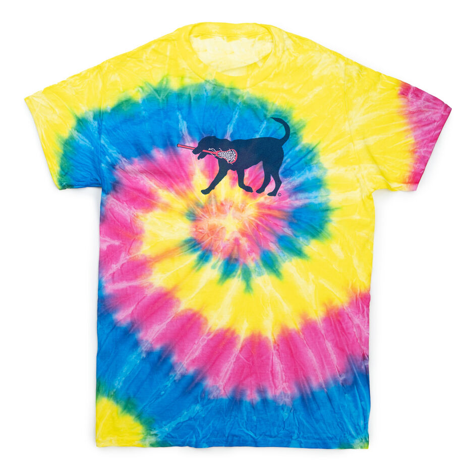 Girls Lacrosse Short Sleeve T-Shirt - LuLa The LAX Dog (Blue) Tie Dye