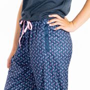 Girls Lacrosse Lounge Pants - Lacrosse Stick Herringbone (Pink)