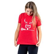 Girls Lacrosse Short Sleeve T-Shirt - Lax Girl Reindeer