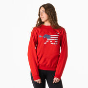Girls Lacrosse Crewneck Sweatshirt - Patriotic LuLa the Lax Dog