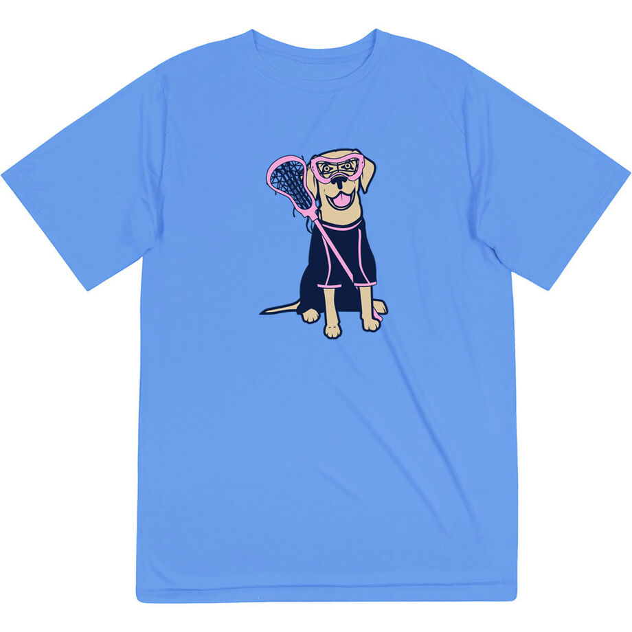 Girls Lacrosse Short Sleeve Performance Tee - Lily The Lacrosse Dog - Personalization Image