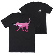 Girls Lacrosse Short Sleeve T-Shirt - LuLa the Lax Dog (Pink) (Back Design)