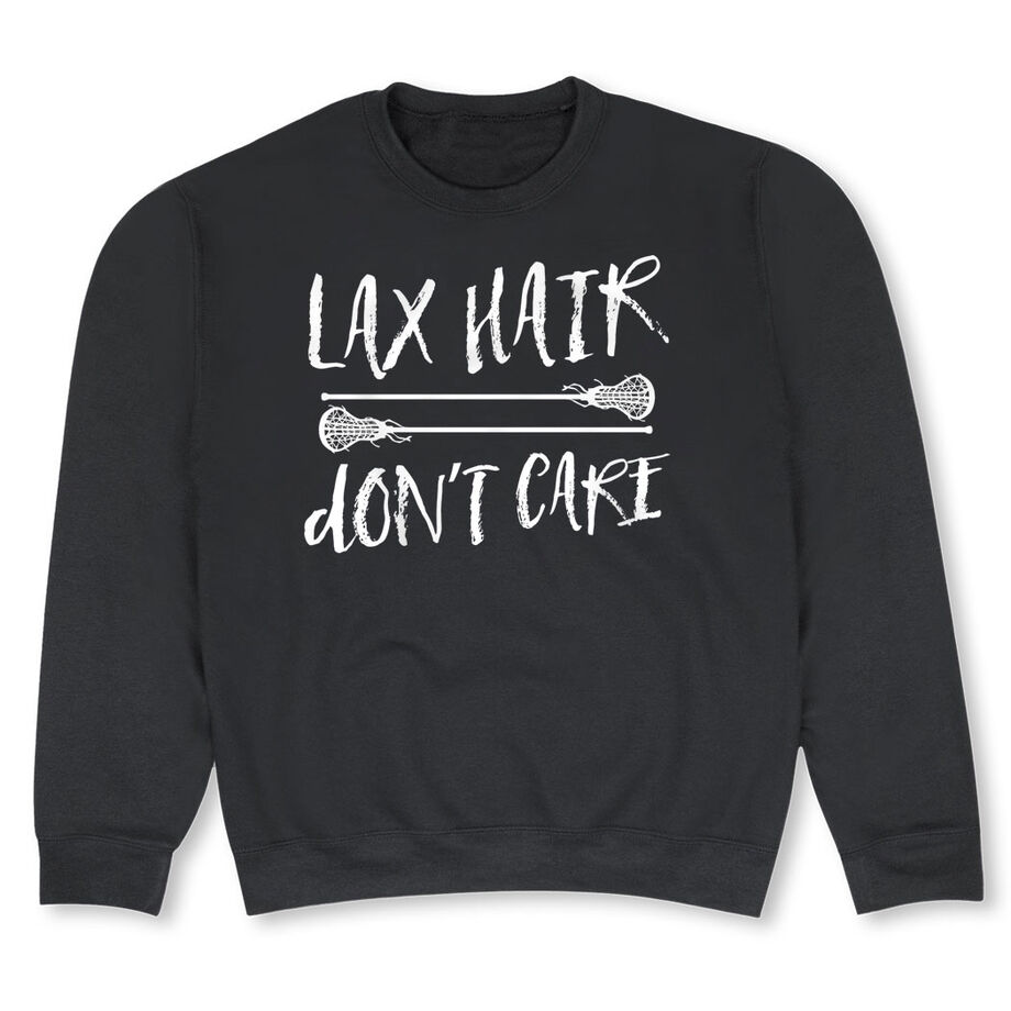 Girls Lacrosse Crewneck Sweatshirt - Lax Hair Don't Care - Personalization Image