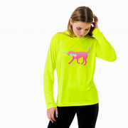 Girls Lacrosse Long Sleeve Performance Tee - LuLa the Lax Dog(Pink)