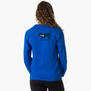 Girls Lacrosse Tshirt Long Sleeve - Lula The Lax Dog Blue (Back Design)