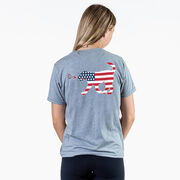 Girls Lacrosse Short Sleeve T-Shirt - Patriotic LuLa the Lax Dog (Back Design)