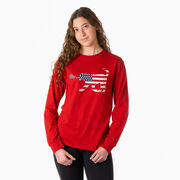 Girls Lacrosse Tshirt Long Sleeve - Patriotic Lula The Lax Dog
