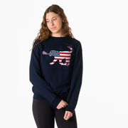Girls Lacrosse Crewneck Sweatshirt - Patriotic LuLa the Lax Dog
