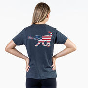 Girls Lacrosse Short Sleeve T-Shirt - Patriotic LuLa the Lax Dog (Back Design)