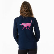 Girls Lacrosse Tshirt Long Sleeve - Lula The Lax Dog (Pink) (Back Design)