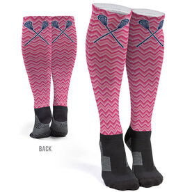 Girls Lacrosse Printed Knee-High Socks - Chevron Crossed Sticks