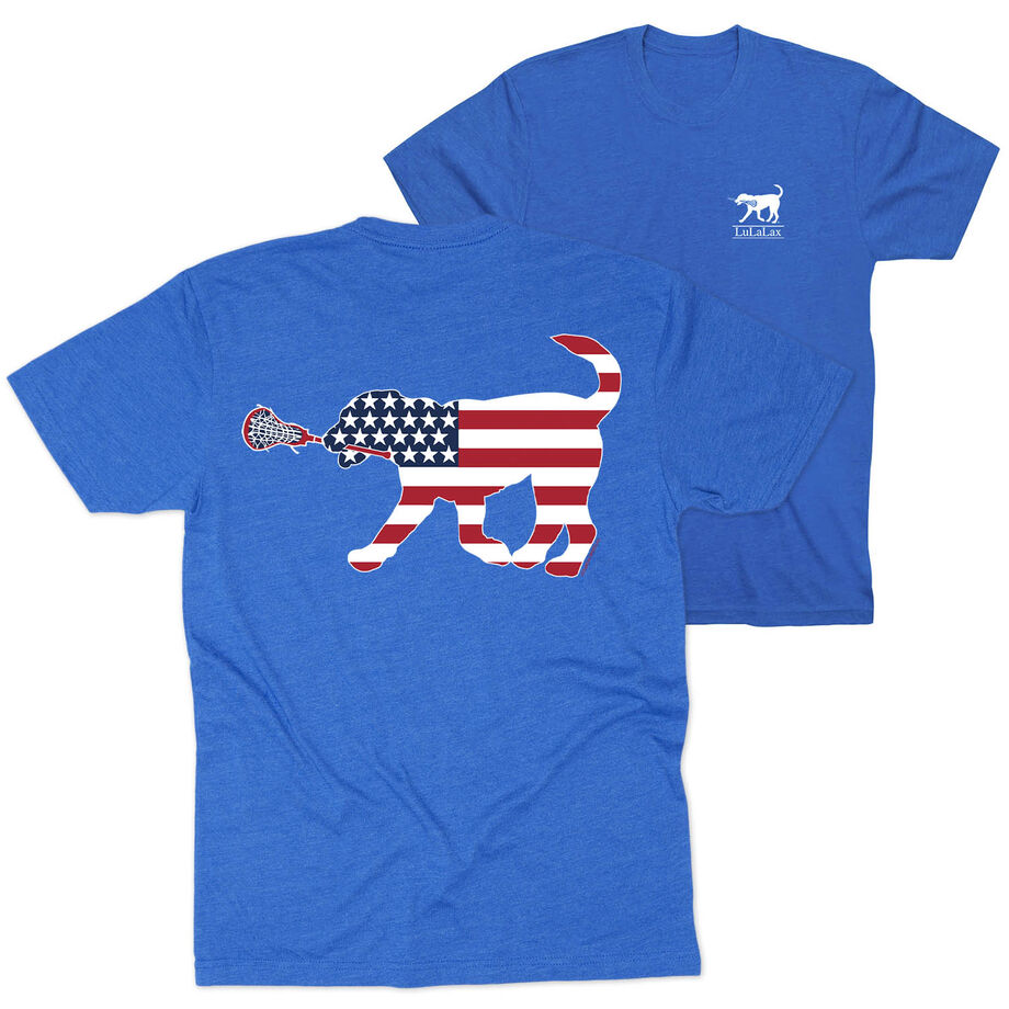 Girls Lacrosse Short Sleeve T-Shirt - Patriotic LuLa the Lax Dog (Back Design)