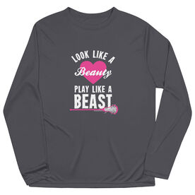 Girls Lacrosse Long Sleeve Performance Tee - Look Like A Beauty Play Like A Beast