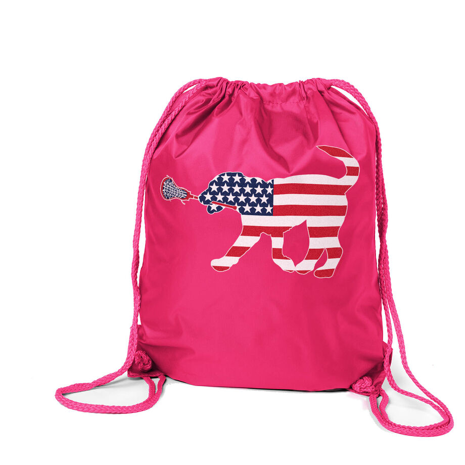 Girls Lacrosse Drawstring Backpack Patriotic LuLa the Lax Dog