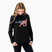 Girls Lacrosse Long Sleeve Performance Tee - Patriotic LuLa the Lax Dog