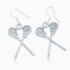 Crossed Lacrosse Sticks with Cubic Zirconia Earrings