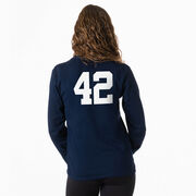Girls Lacrosse Tshirt Long Sleeve - Patriotic Lula The Lax Dog