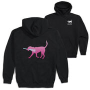 Girls Lacrosse Hooded Sweatshirt - LuLa the Lax Dog (Pink) (Back Design)