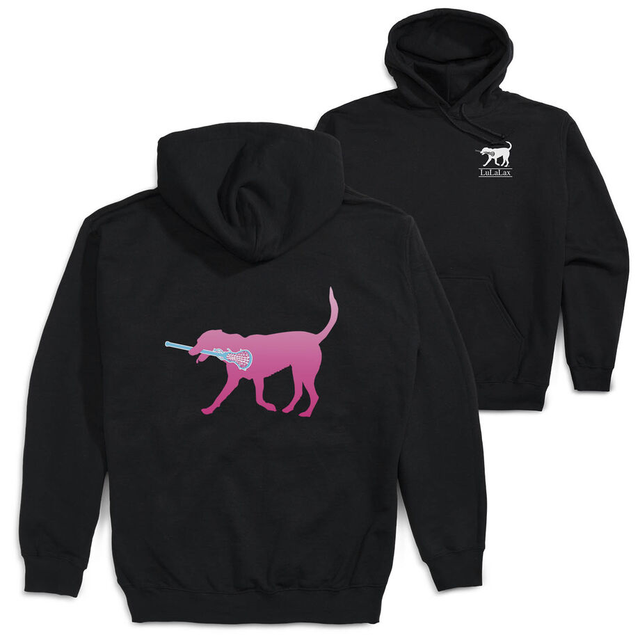 Girls Lacrosse Hooded Sweatshirt - LuLa the Lax Dog (Pink) (Back Design)