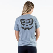 Girls Lacrosse Short Sleeve Tee - Lacrosse Goggle Pumpkin Face (Back Design)