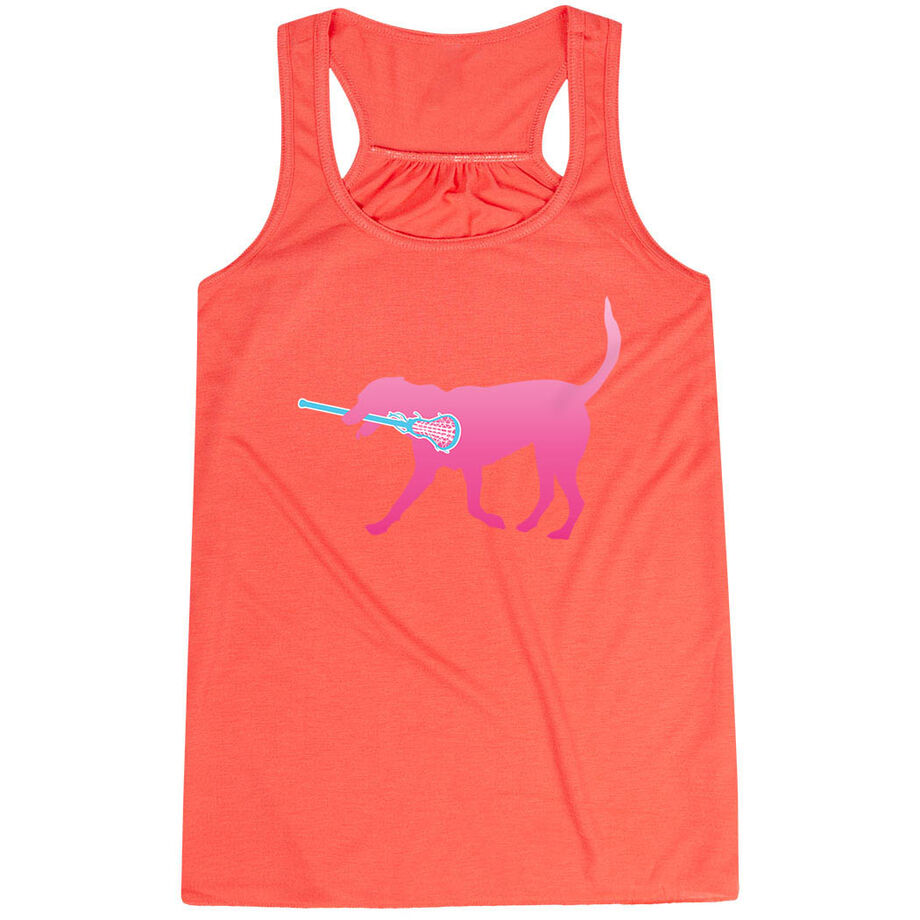 Girls Lacrosse Flowy Racerback Tank Top - LuLa the LAX Dog (Pink)