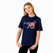 Girls Lacrosse Short Sleeve Performance Tee - Patriotic LuLa the Lax Dog