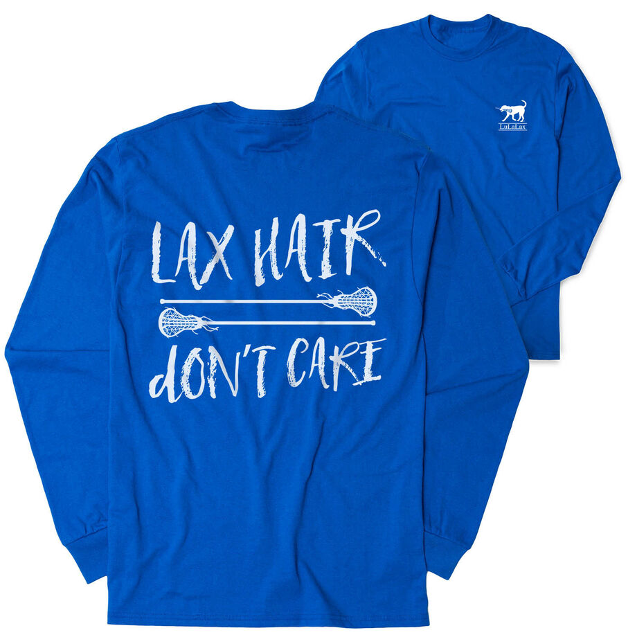 Girls Lacrosse Tshirt Long Sleeve - Lax Hair Don't Care (Back Design)