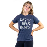 Girls Lacrosse Short Sleeve T-Shirt - Kiss Me I Play Lacrosse