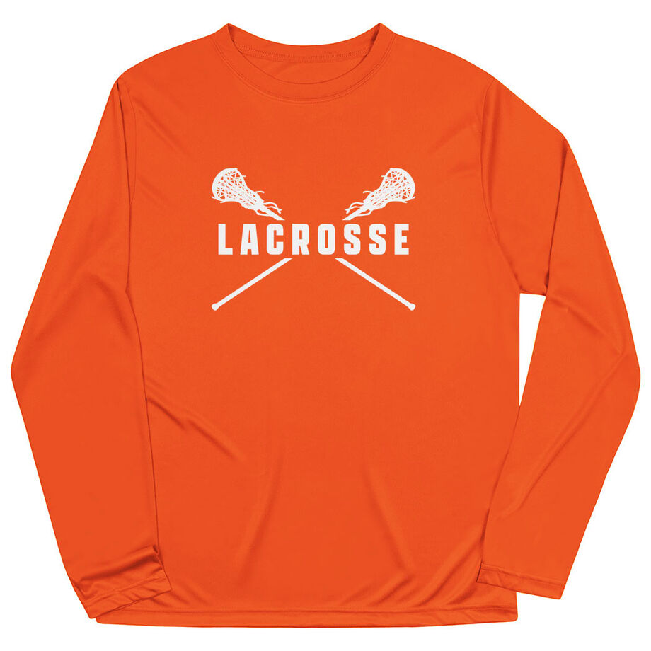 Girls Lacrosse Long Sleeve Performance Tee - Crossed Girls Sticks - Personalization Image