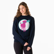 Girls Lacrosse Crewneck Sweatshirt - Lacrosse Dog with Girl Stick