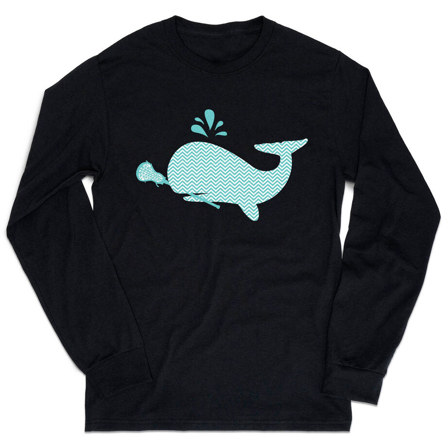 Girls Lacrosse Tshirt Long Sleeve - Chevron Lax Whale - Personalization Image