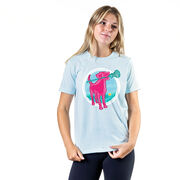 Girls Lacrosse Short Sleeve T-Shirt - Lacrosse Dog with Girl Stick