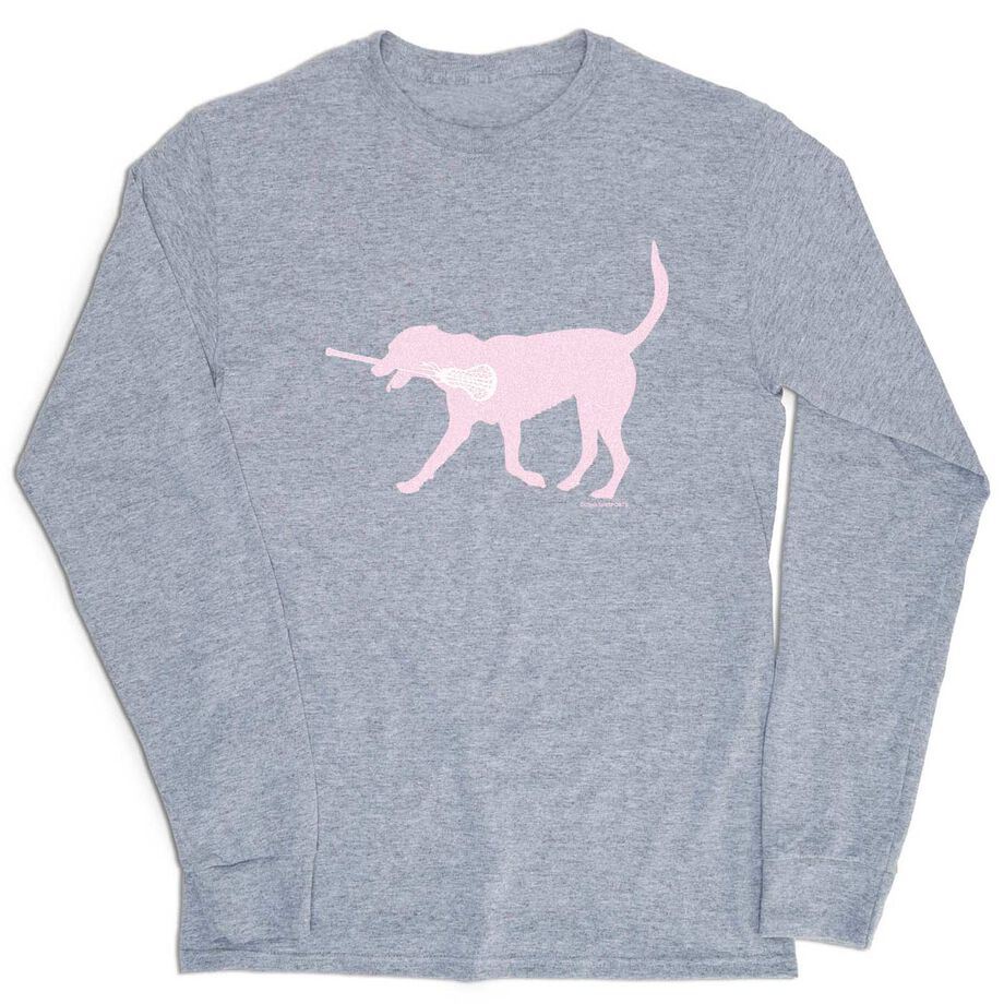 Girls Lacrosse Tshirt Long Sleeve - Lula The Lax Dog (Pink) - Personalization Image