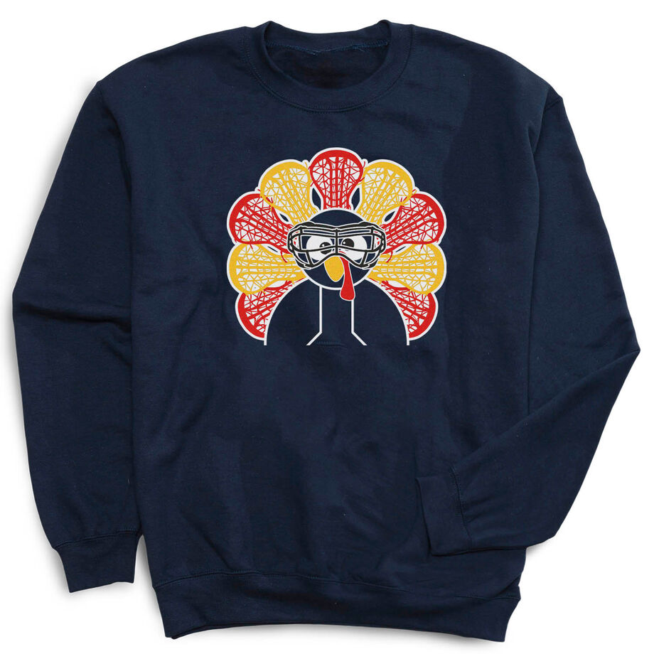 Girls Lacrosse Crewneck Sweatshirt - Goofy Turkey Player - Personalization Image