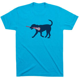 Girls Lacrosse Short Sleeve T-Shirt LuLa the Lax Dog (Blue)