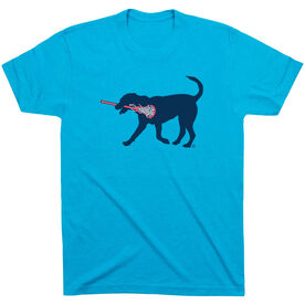 Girls Lacrosse Short Sleeve T-Shirt LuLa the Lax Dog(Blue) [Youth Medium/Turquoise] - SS