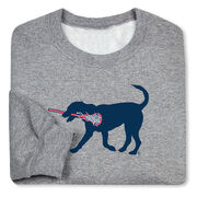 Girls Lacrosse Crewneck Sweatshirt - LuLa The LAX Dog (Blue)