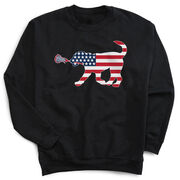 Girls Lacrosse Crewneck Sweatshirt - Patriotic LuLa the Lax Dog
