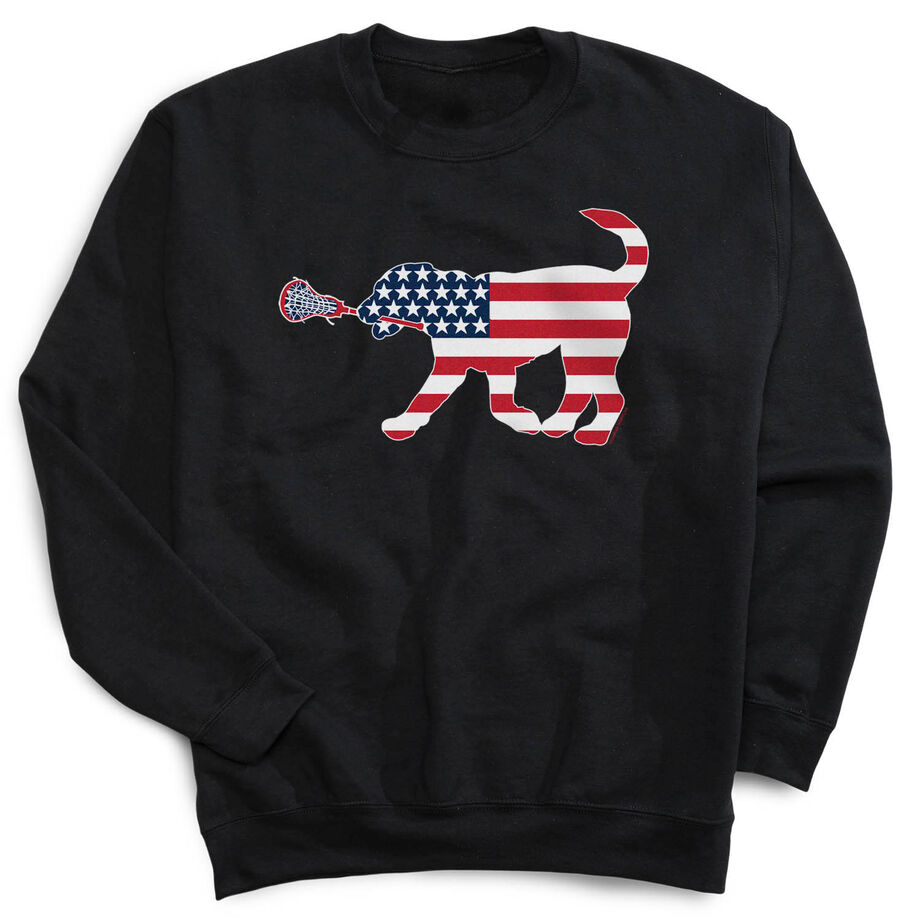 Girls Lacrosse Crewneck Sweatshirt - Patriotic LuLa the Lax Dog