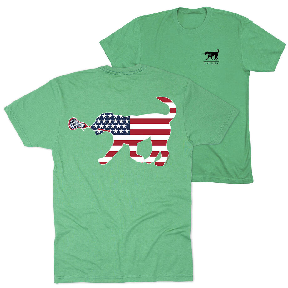 Girls Lacrosse Short Sleeve T-Shirt - Patriotic LuLa the Lax Dog (Back Design)