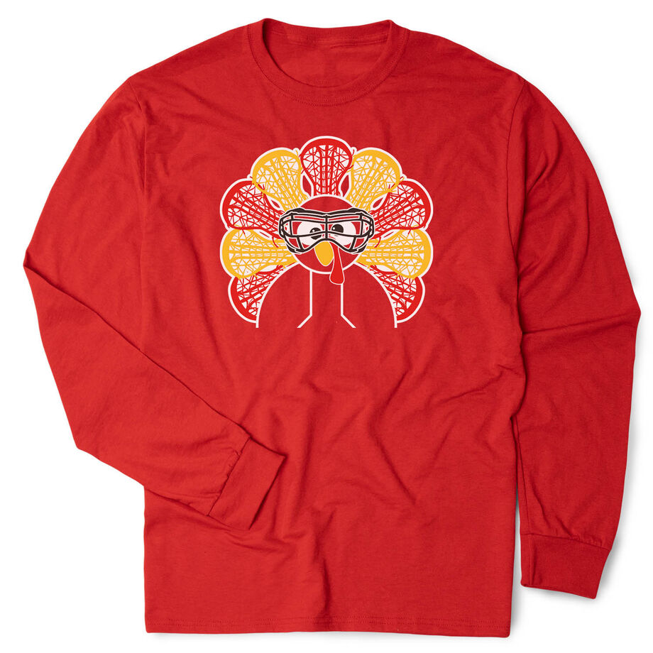 Girls Lacrosse T-Shirt Long Sleeve - Goofy Turkey Player - Personalization Image
