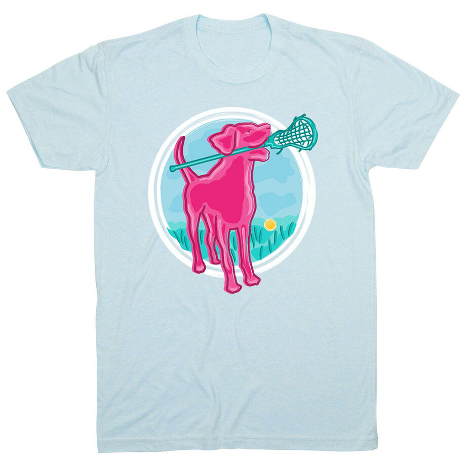 Girls Lacrosse Short Sleeve T-Shirt - Lacrosse Dog with Girl Stick